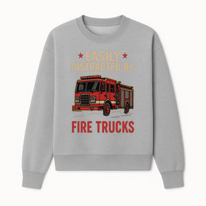 Easily Distracted by Fire Trucks Retro Graphic Tee | Firefighter Enthusiast Shirt | Fun Casual Wear - Sweatshirt 1757914255748.jpg
