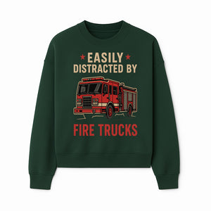 Easily Distracted by Fire Trucks Retro Graphic Tee | Firefighter Enthusiast Shirt | Fun Casual Wear - Sweatshirt 1757914256201.jpg