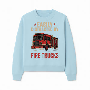 Easily Distracted by Fire Trucks Retro Graphic Tee | Firefighter Enthusiast Shirt | Fun Casual Wear - Sweatshirt 1757914256484.jpg