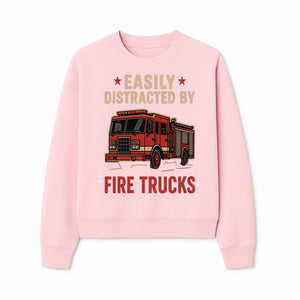 Easily Distracted by Fire Trucks Retro Graphic Tee | Firefighter Enthusiast Shirt | Fun Casual Wear - Sweatshirt 1757914256652.jpg