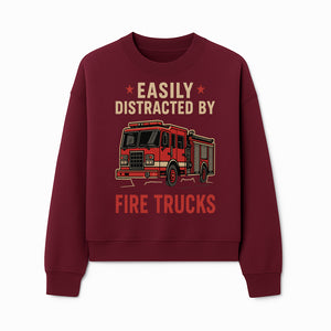 Easily Distracted by Fire Trucks Retro Graphic Tee | Firefighter Enthusiast Shirt | Fun Casual Wear - Sweatshirt 1757914256830.jpg