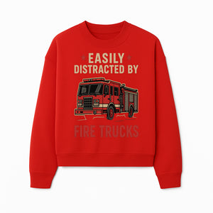 Easily Distracted by Fire Trucks Retro Graphic Tee | Firefighter Enthusiast Shirt | Fun Casual Wear - Sweatshirt 1757914257149.jpg