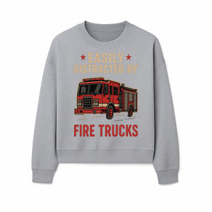 Easily Distracted by Fire Trucks Retro Graphic Tee | Firefighter Enthusiast Shirt | Fun Casual Wear - Sweatshirt 1757914257278.jpg