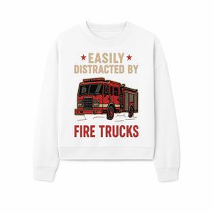 Easily Distracted by Fire Trucks Retro Graphic Tee | Firefighter Enthusiast Shirt | Fun Casual Wear - Sweatshirt 1757914257424.jpg