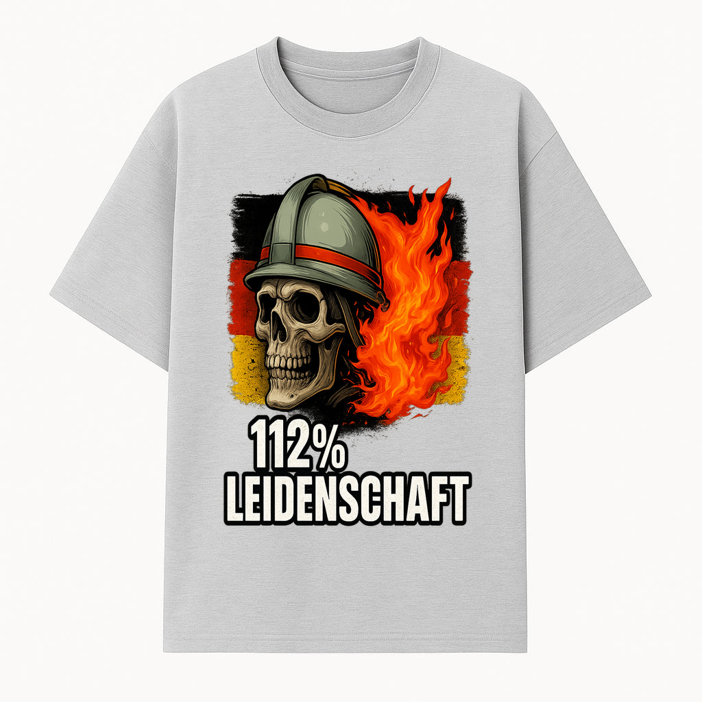 Firefighter Skull Graphic Tee - 112% Leidenschaft Germany Design - Firefighter Apparel for Passionate Heroes - T-shirt 1757914262867.jpg