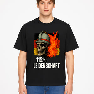 Firefighter Skull Graphic Tee - 112% Leidenschaft Germany Design - Firefighter Apparel for Passionate Heroes - T-shirt 1757914265735.jpg