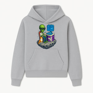 Funny Alien Astronaut Desk Decor with Cat, 'I Love Boots' Mug, Outer Space Theme, Gaming Room Art, Quirky Home Decor - Hoodie 1758004697083.jpg