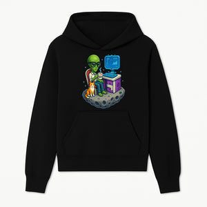 Funny Alien Astronaut Desk Decor with Cat, 'I Love Boots' Mug, Outer Space Theme, Gaming Room Art, Quirky Home Decor - Hoodie 1758004697227.jpg