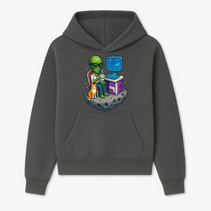 Funny Alien Astronaut Desk Decor with Cat, 'I Love Boots' Mug, Outer Space Theme, Gaming Room Art, Quirky Home Decor - Hoodie 1758004697376.jpg