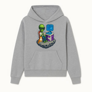 Funny Alien Astronaut Desk Decor with Cat, 'I Love Boots' Mug, Outer Space Theme, Gaming Room Art, Quirky Home Decor - Hoodie 1758004697658.jpg