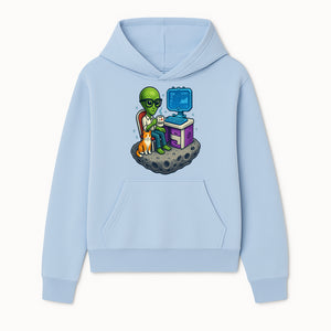 Funny Alien Astronaut Desk Decor with Cat, 'I Love Boots' Mug, Outer Space Theme, Gaming Room Art, Quirky Home Decor - Hoodie 1758004697836.jpg