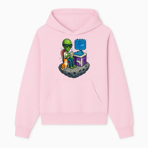 Funny Alien Astronaut Desk Decor with Cat, 'I Love Boots' Mug, Outer Space Theme, Gaming Room Art, Quirky Home Decor - Hoodie 1758004698005.jpg