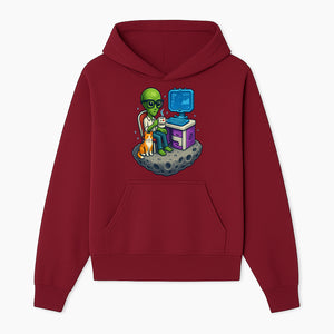 Funny Alien Astronaut Desk Decor with Cat, 'I Love Boots' Mug, Outer Space Theme, Gaming Room Art, Quirky Home Decor - Hoodie 1758004698139.jpg