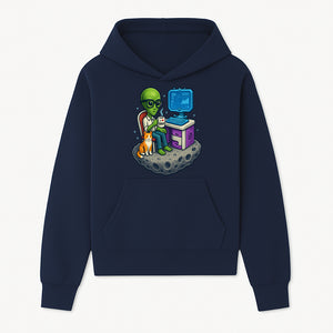 Funny Alien Astronaut Desk Decor with Cat, 'I Love Boots' Mug, Outer Space Theme, Gaming Room Art, Quirky Home Decor - Hoodie 1758004698282.jpg