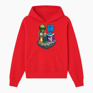Funny Alien Astronaut Desk Decor with Cat, 'I Love Boots' Mug, Outer Space Theme, Gaming Room Art, Quirky Home Decor - Hoodie 1758004698430.jpg