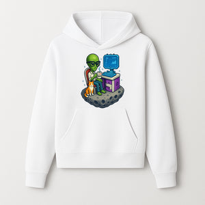 Funny Alien Astronaut Desk Decor with Cat, 'I Love Boots' Mug, Outer Space Theme, Gaming Room Art, Quirky Home Decor - Hoodie 1758004698807.jpg