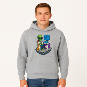 Funny Alien Astronaut Desk Decor with Cat, 'I Love Boots' Mug, Outer Space Theme, Gaming Room Art, Quirky Home Decor - Hoodie 1758004699948.jpg