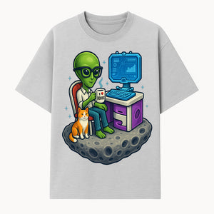 Funny Alien Astronaut Desk Decor with Cat, 'I Love Boots' Mug, Outer Space Theme, Gaming Room Art, Quirky Home Decor - T-shirt 1758004700268.jpg