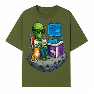Funny Alien Astronaut Desk Decor with Cat, 'I Love Boots' Mug, Outer Space Theme, Gaming Room Art, Quirky Home Decor - T-shirt 1758004700782.jpg