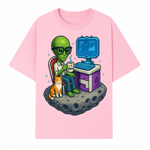Funny Alien Astronaut Desk Decor with Cat, 'I Love Boots' Mug, Outer Space Theme, Gaming Room Art, Quirky Home Decor - T-shirt 1758004701280.jpg