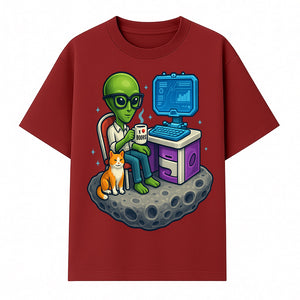 Funny Alien Astronaut Desk Decor with Cat, 'I Love Boots' Mug, Outer Space Theme, Gaming Room Art, Quirky Home Decor - T-shirt 1758004701455.jpg