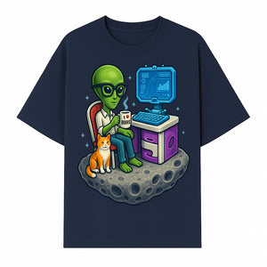 Funny Alien Astronaut Desk Decor with Cat, 'I Love Boots' Mug, Outer Space Theme, Gaming Room Art, Quirky Home Decor - T-shirt 1758004701656.jpg
