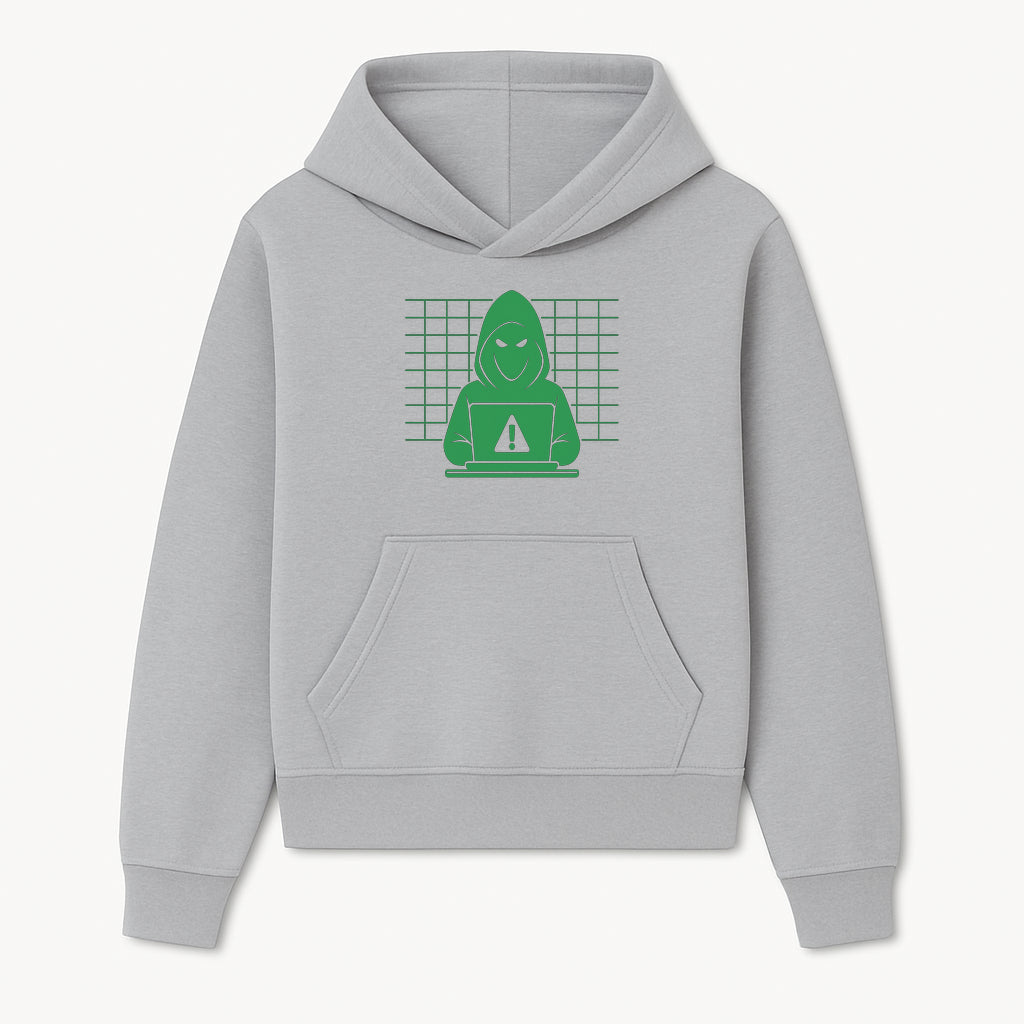 Cybersecurity Hacker Hoodie Design - Green Digital Illustration, Warning Alert, Tech Theme, Perfect for Tech Enthusiasts and Gamers - Hoodie 1758004701986.jpg
