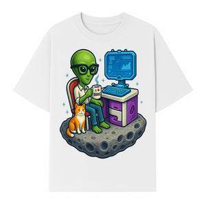 Funny Alien Astronaut Desk Decor with Cat, 'I Love Boots' Mug, Outer Space Theme, Gaming Room Art, Quirky Home Decor - T-shirt 1758004702158.jpg