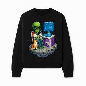 Funny Alien Astronaut Desk Decor with Cat, 'I Love Boots' Mug, Outer Space Theme, Gaming Room Art, Quirky Home Decor - Sweatshirt 1758004703731.jpg