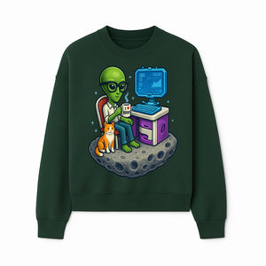 Funny Alien Astronaut Desk Decor with Cat, 'I Love Boots' Mug, Outer Space Theme, Gaming Room Art, Quirky Home Decor - Sweatshirt 1758004704085.jpg
