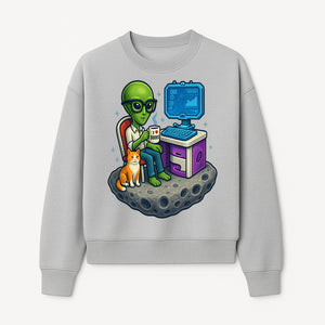Funny Alien Astronaut Desk Decor with Cat, 'I Love Boots' Mug, Outer Space Theme, Gaming Room Art, Quirky Home Decor - Sweatshirt 1758004704238.jpg