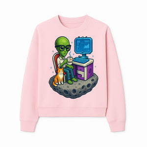 Funny Alien Astronaut Desk Decor with Cat, 'I Love Boots' Mug, Outer Space Theme, Gaming Room Art, Quirky Home Decor - Sweatshirt 1758004704547.jpg