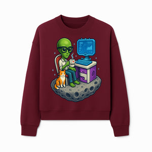 Funny Alien Astronaut Desk Decor with Cat, 'I Love Boots' Mug, Outer Space Theme, Gaming Room Art, Quirky Home Decor - Sweatshirt 1758004704737.jpg