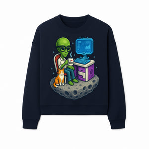 Funny Alien Astronaut Desk Decor with Cat, 'I Love Boots' Mug, Outer Space Theme, Gaming Room Art, Quirky Home Decor - Sweatshirt 1758004704905.jpg