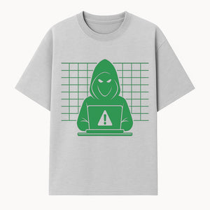 Cybersecurity Hacker Hoodie Design - Green Digital Illustration, Warning Alert, Tech Theme, Perfect for Tech Enthusiasts and Gamers - T-shirt 1758004705058.jpg