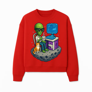Funny Alien Astronaut Desk Decor with Cat, 'I Love Boots' Mug, Outer Space Theme, Gaming Room Art, Quirky Home Decor - Sweatshirt 1758004705066.jpg