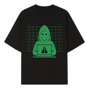 Cybersecurity Hacker Hoodie Design - Green Digital Illustration, Warning Alert, Tech Theme, Perfect for Tech Enthusiasts and Gamers - T-shirt 1758004705196.jpg