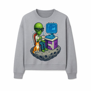 Funny Alien Astronaut Desk Decor with Cat, 'I Love Boots' Mug, Outer Space Theme, Gaming Room Art, Quirky Home Decor - Sweatshirt 1758004705200.jpg