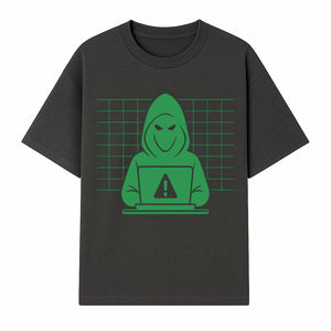 Cybersecurity Hacker Hoodie Design - Green Digital Illustration, Warning Alert, Tech Theme, Perfect for Tech Enthusiasts and Gamers - T-shirt 1758004705320.jpg