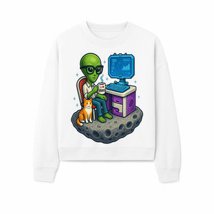 Funny Alien Astronaut Desk Decor with Cat, 'I Love Boots' Mug, Outer Space Theme, Gaming Room Art, Quirky Home Decor - Sweatshirt 1758004705380.jpg