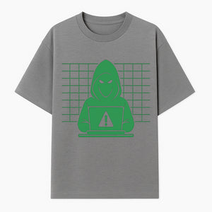 Cybersecurity Hacker Hoodie Design - Green Digital Illustration, Warning Alert, Tech Theme, Perfect for Tech Enthusiasts and Gamers - T-shirt 1758004705629.jpg