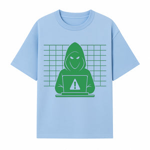 Cybersecurity Hacker Hoodie Design - Green Digital Illustration, Warning Alert, Tech Theme, Perfect for Tech Enthusiasts and Gamers - T-shirt 1758004705787.jpg