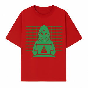 Cybersecurity Hacker Hoodie Design - Green Digital Illustration, Warning Alert, Tech Theme, Perfect for Tech Enthusiasts and Gamers - T-shirt 1758004706392.jpg