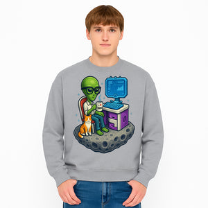 Funny Alien Astronaut Desk Decor with Cat, 'I Love Boots' Mug, Outer Space Theme, Gaming Room Art, Quirky Home Decor - Sweatshirt 1758004706538.jpg