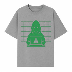 Cybersecurity Hacker Hoodie Design - Green Digital Illustration, Warning Alert, Tech Theme, Perfect for Tech Enthusiasts and Gamers - T-shirt 1758004706583.jpg