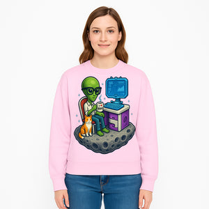 Funny Alien Astronaut Desk Decor with Cat, 'I Love Boots' Mug, Outer Space Theme, Gaming Room Art, Quirky Home Decor - Sweatshirt 1758004706709.jpg