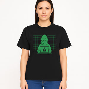 Cybersecurity Hacker Hoodie Design - Green Digital Illustration, Warning Alert, Tech Theme, Perfect for Tech Enthusiasts and Gamers - T-shirt 1758004708029.jpg