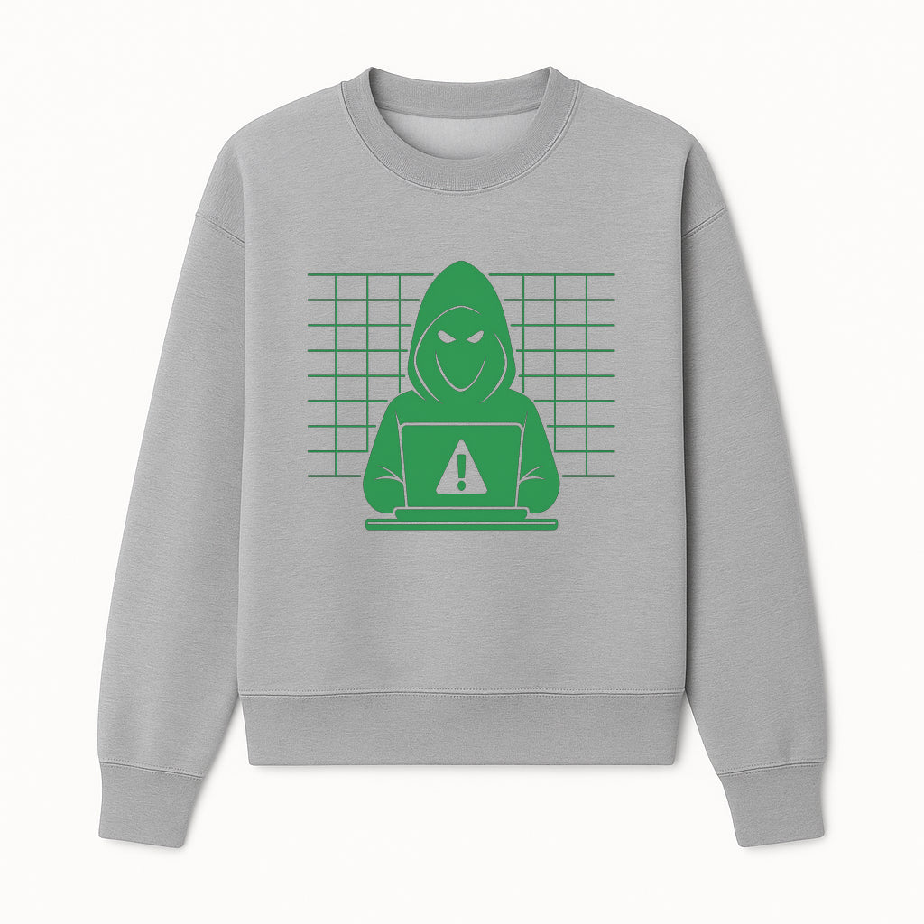 Cybersecurity Hacker Hoodie Design - Green Digital Illustration, Warning Alert, Tech Theme, Perfect for Tech Enthusiasts and Gamers - Sweatshirt 1758004708167.jpg
