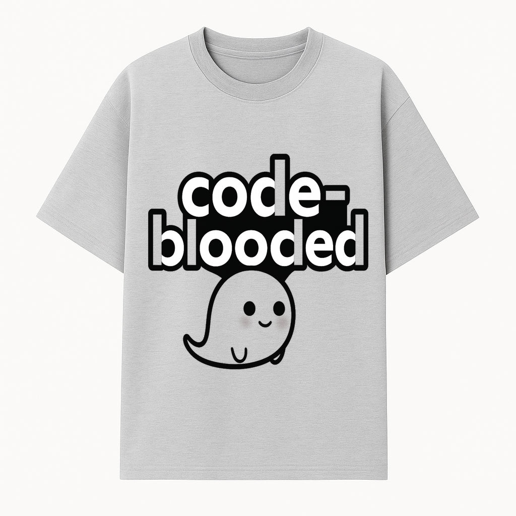 Cute Ghost Code-Blooded Graphic Tee for Programmers and Tech Lovers, Fun Gift for Coders, Halloween or Everyday Wear - T-shirt 1758004714263.jpg