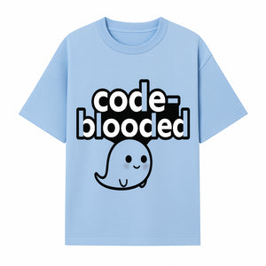 Cute Ghost Code-Blooded Graphic Tee for Programmers and Tech Lovers, Fun Gift for Coders, Halloween or Everyday Wear - T-shirt 1758004715063.jpg